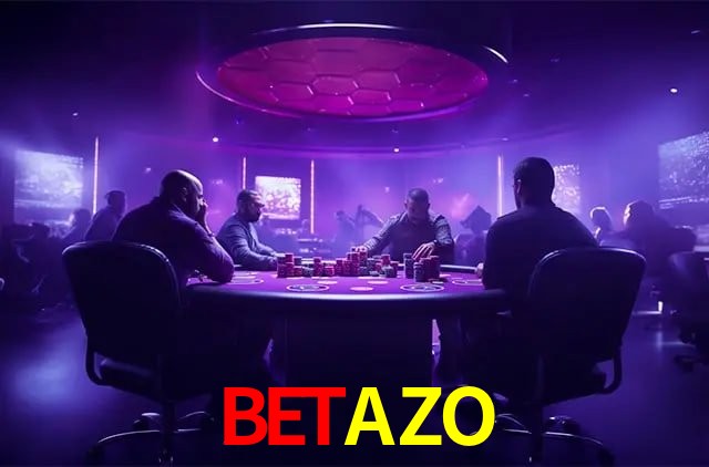 Escena dinámica inspirada en casino con iluminación BETAZO, cartas, fichas e íconos de juegos digitales en un espacio moderno de juegos.